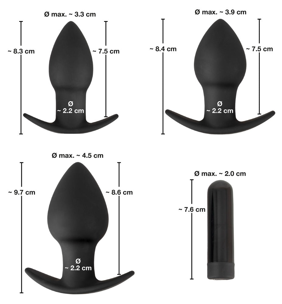 Black Velvets Analset med 3 Pluggar & Vibro-Bullet