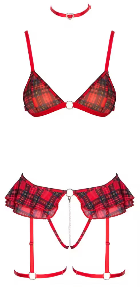 Röd rutig bh-set med grenlös string