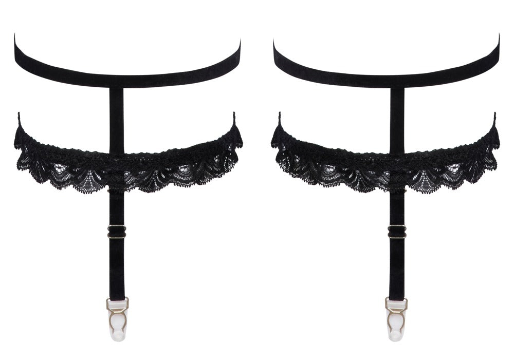 Svarta Velvet Garters med Strumpeband