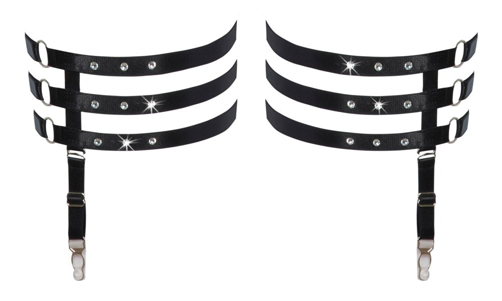 Svarta Strass-Garters med Strumpeband