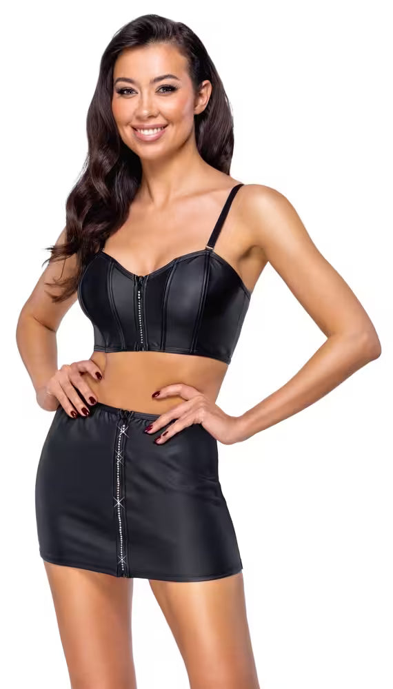 Cottelli svart minikjol med strasdragkedja