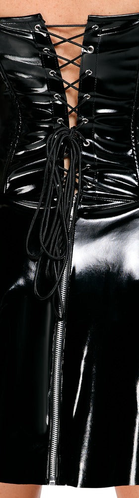 Sort patentkjole med korsettalje