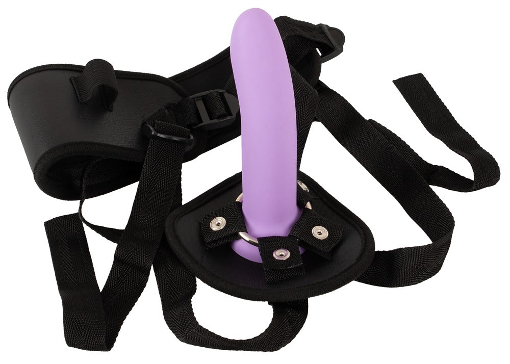 Strap-on setti, jossa 3 silikonidildoa