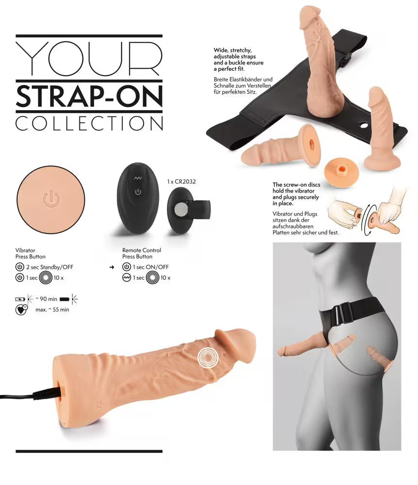 Strap-on set med fjärrstyrd vibrator & dildos