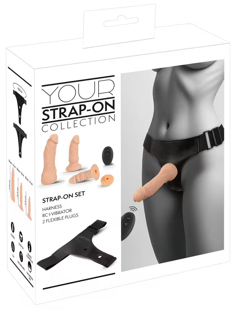 Strap-on set med fjärrstyrd vibrator & dildos