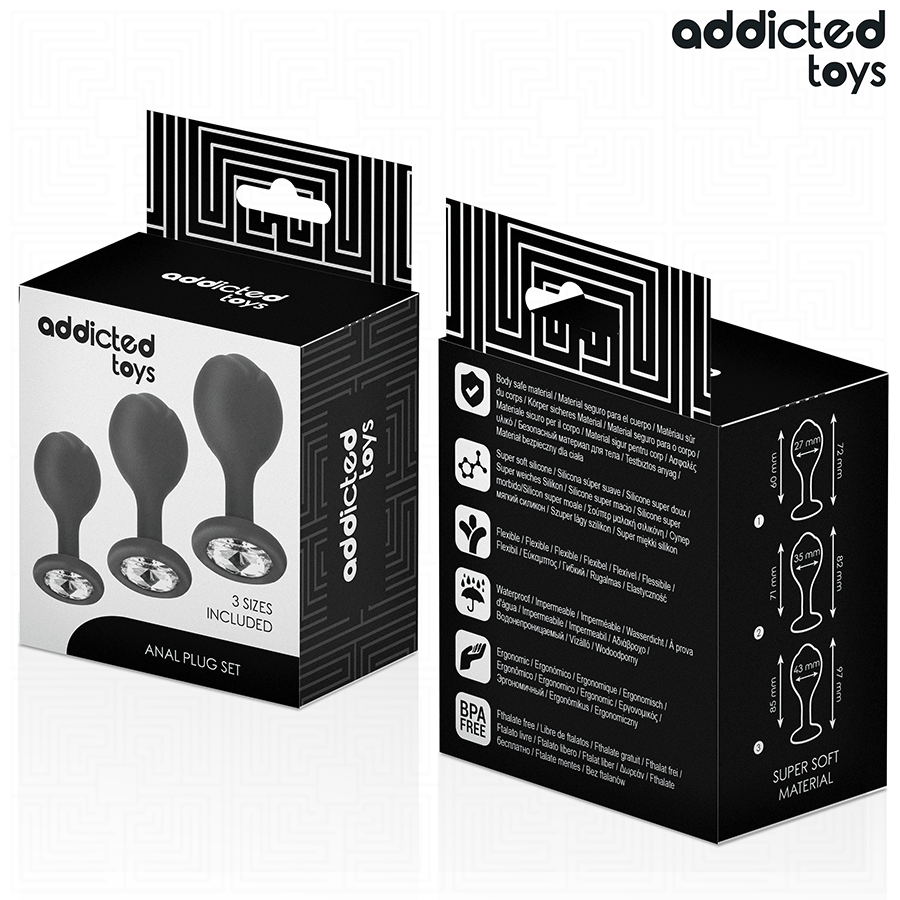 Addicted Toys Anal Plug Set – 3 Silikonpluggar med Kristall