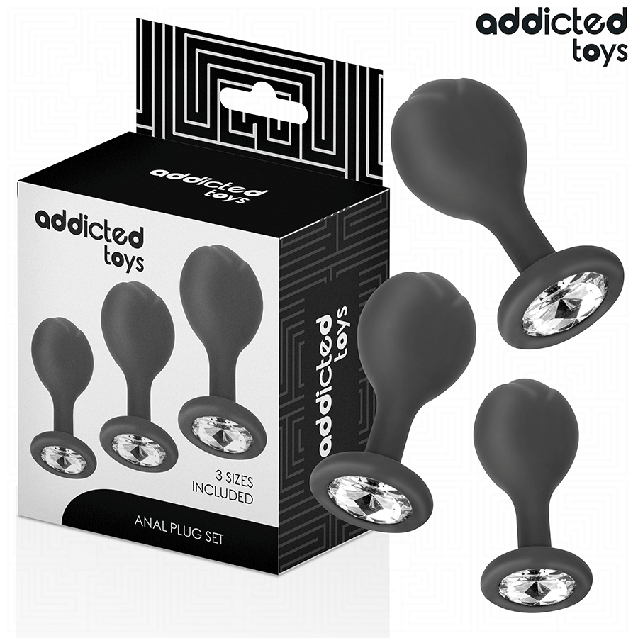 Addicted Toys Anal Plug Set – 3 Silikonpluggar med Kristall
