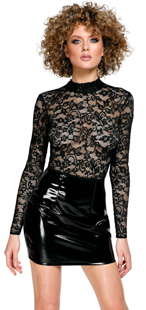 Svart Miniklänning med Spets & Vinyl