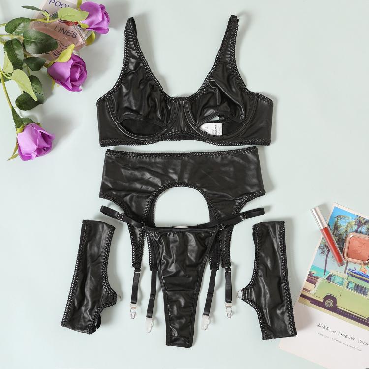 Wet Look Lingerie Bra Set