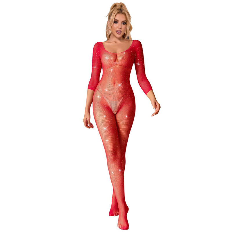 Röd Fishnet Bodystocking med Glitter