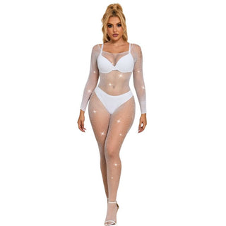 Vit Fishnet Bodystocking med Glitter